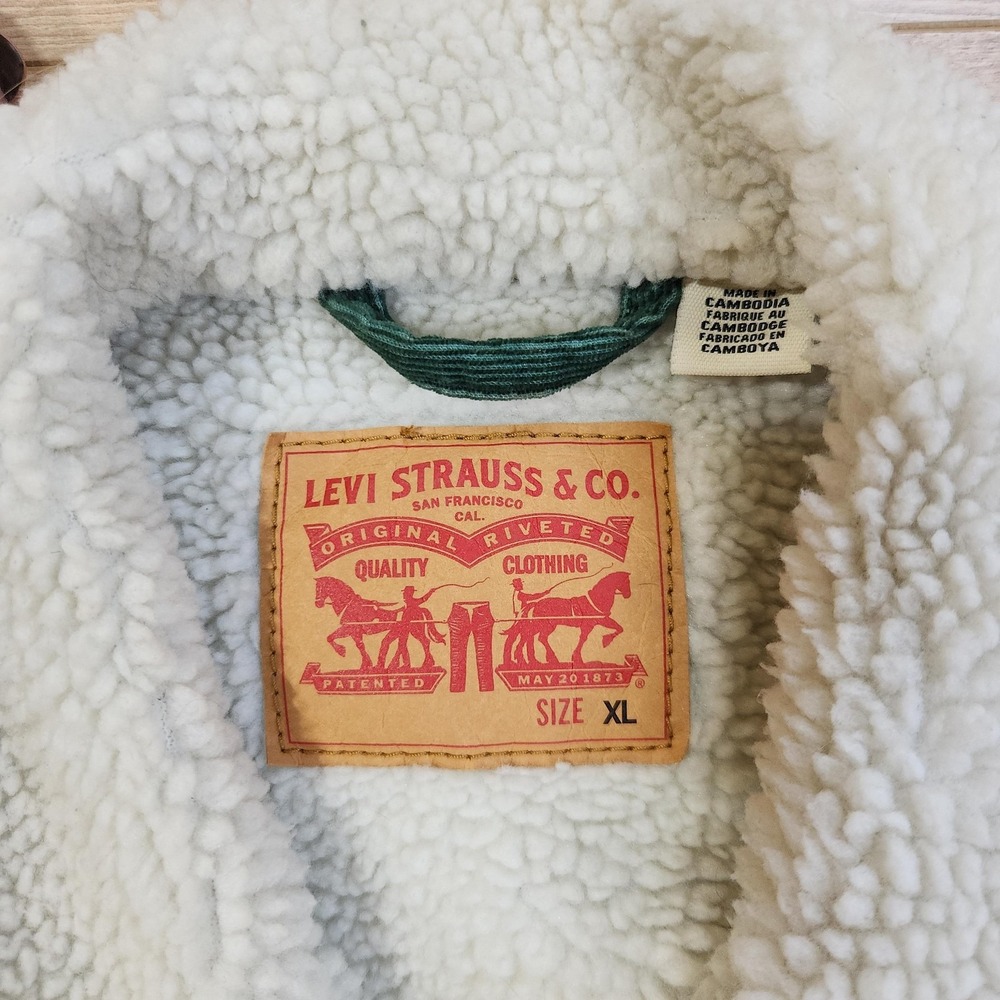 Levis Jacket Mens XL Green Corduroy Sherpa Lined Bomber Insulated Workwear - Picture 2 of 8